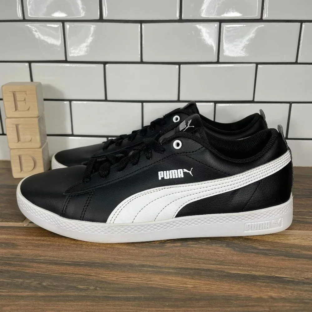 Puma Smash v2 L Women's Size 8.5 Shoes Black White Leather Trainers Sneakers